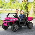 thumbnail image 4 of OLAKIDS Kids Ride On UTV, 12V Electric Vehicle Dump Truck with Remote Control, Dump Bed and Extra Shovel, Toddlers Battery Powered Car with 2 Speeds, Music, USB, AUX (Pink), 4 of 9