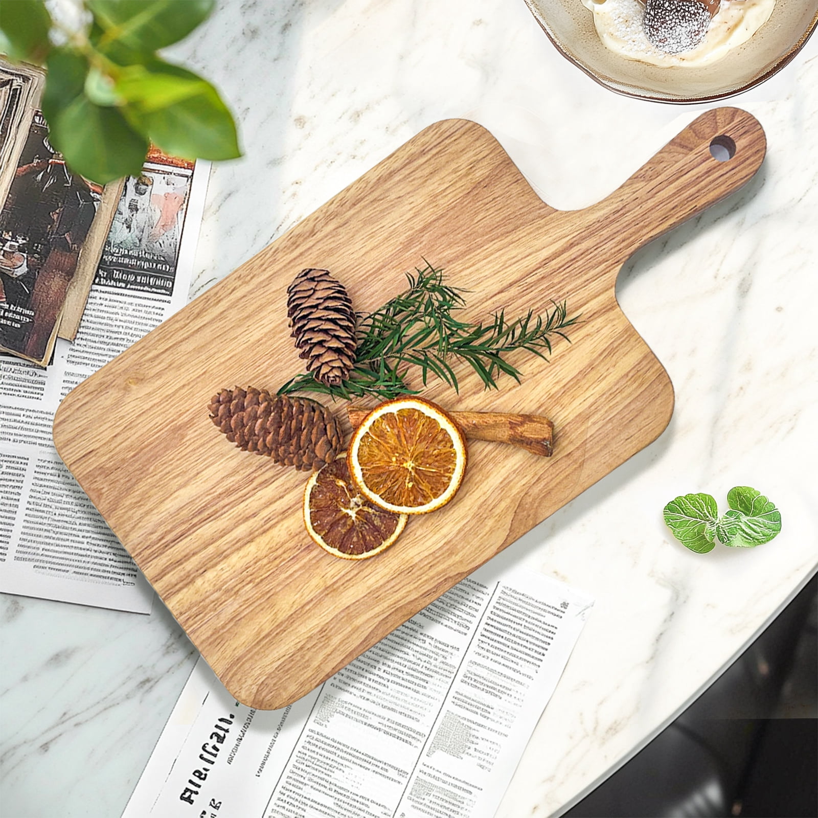 5 Pack Rubberwood Cutting Board Bulk Wooden Serving Tray Kitchen Chopping Boards with Handle for Laser Engraving Gift (13.8 x 7 Inch)