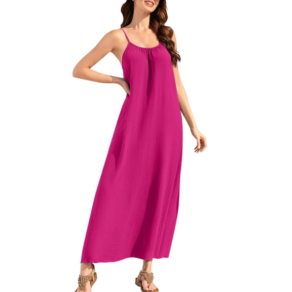 Kilaqueen Backless Cami Dresses for Women Summer Sleeveless Maxi Lounge House Dress Vacation Beach Open Back Long Sundress with Back Tie