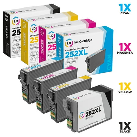Remanufactured Ink Set LD Remanufactured Epson 252 / 252XL / T252 / T252XL Set of 4 High Yield Cartridges (Black, Cyan, Magenta & Yellow) for use in WorkForce WF-3620, WF-3640, WF-7110, WF-7610 & WF-7620 ()