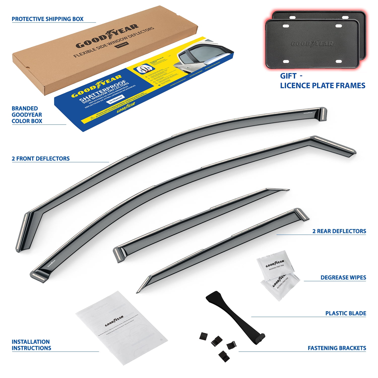 Goodyear Shatterproof in-Channel Window Deflectors for Toyota Camry 2015-2017, Rain Guards, Window Visors for Cars, Vent Deflector, Car Accessories, 4 pcs - GY007928