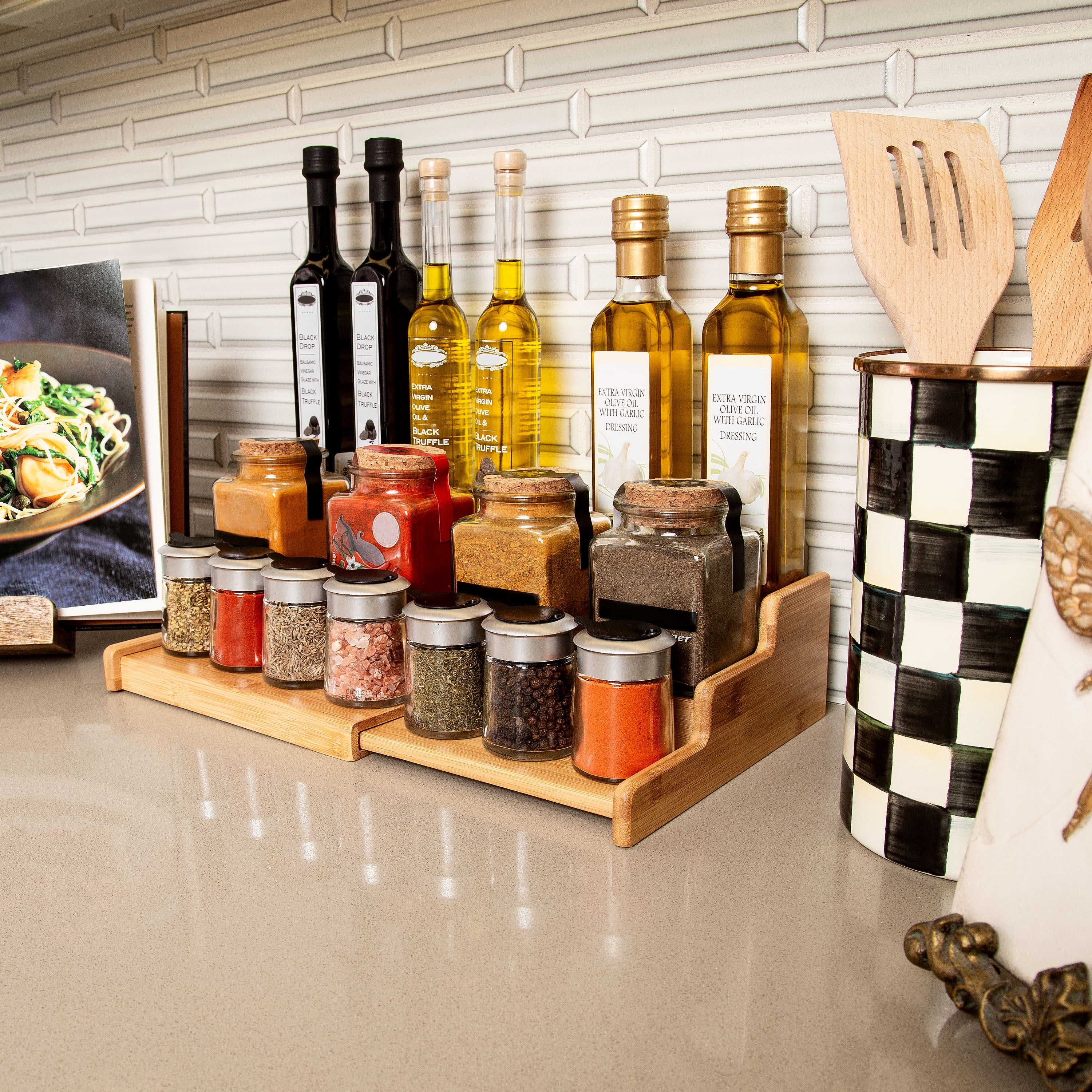 3-Tier Expandable Bamboo Step Shelf Spice Rack by Seville Classics