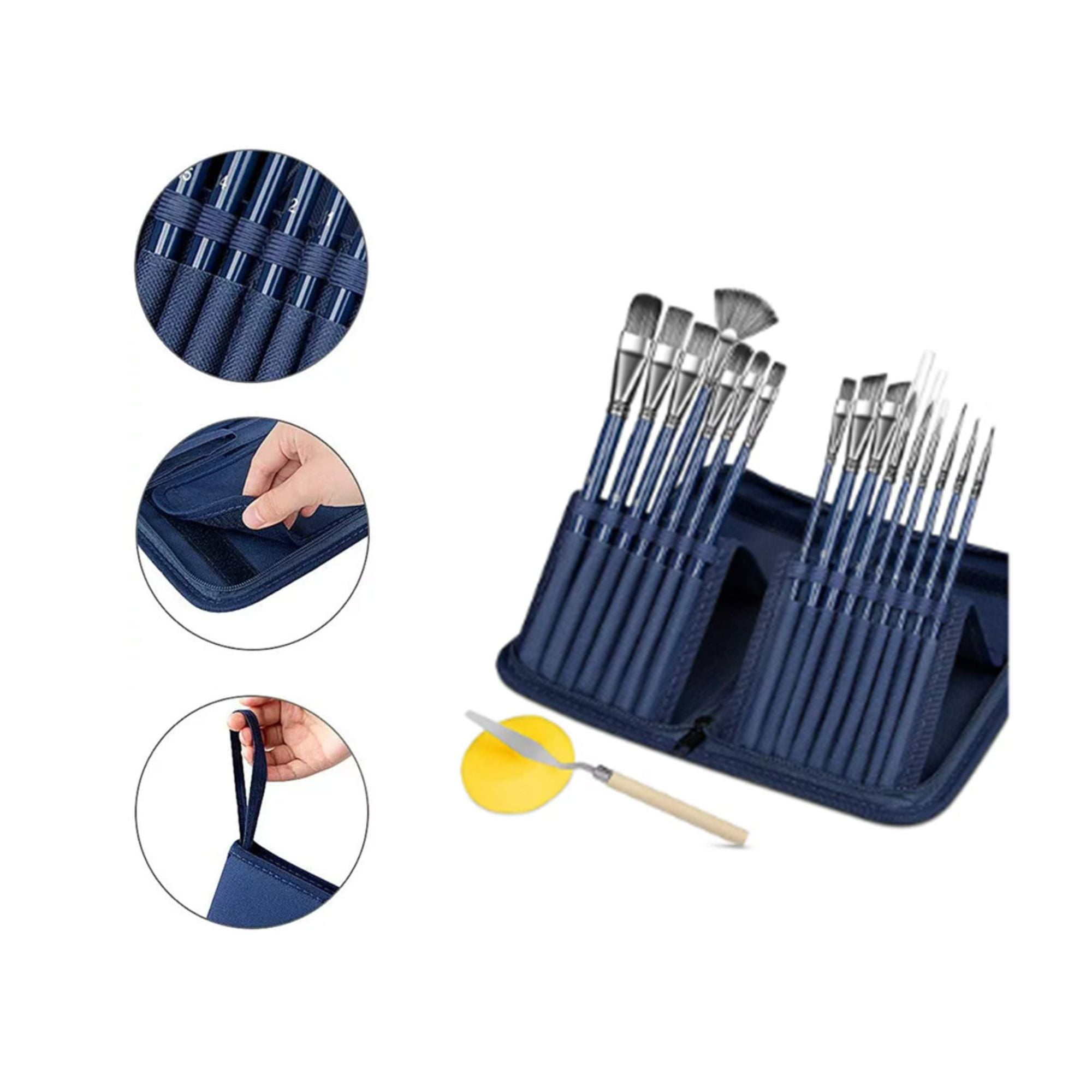 Cantoo City All Purpose 16 Pcs Nylon Paint Brushes, 1 Palette Knife, 1 Sponge & 1 Storage Case Set - Paint Brush Set for Gouache, Acrylic, Oil & Watercolor Painting