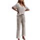 thumbnail image 1 of Conjunto de Sudor para las Mujeres de la Pierna Ancha de Moda Sólido Cuello en V de Manga Corta Pijamas, Pantalones Recortados Casuales Conjunto para el Descanso Y el Ocio en Interiores, 1 of 7