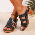 thumbnail image 2 of Rokment Boho Vintage Platform Chunky High Heels Slides Sandals for Women Ladies 2026 Beach Summer Trendy Leather Open Toe Block Heeled Dress Slip on Slippers Black Size 9, 2 of 7