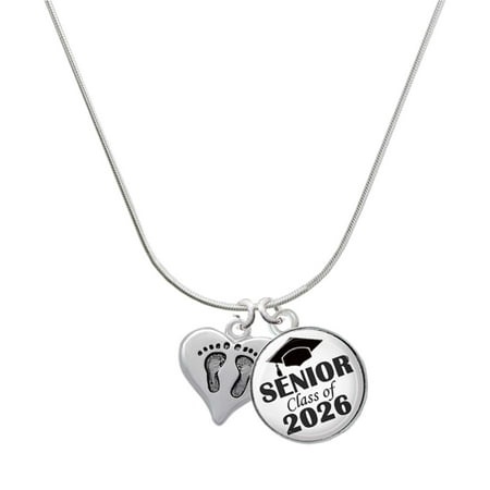 Delight Jewelry Silver-tone Heart with Foot Prints – Silvertone Senior Class of 2026 Dome Necklace 18