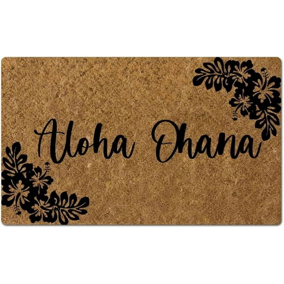 Aloha Ohana Doormat Hawaiian Welcome Mat Housewarming Gift Decoration Doormat Entrance Way Non-Slip Door Mats Front Indoor or Outdoor Living Room Kitchen Bedroom Area Rugs, 24 x 16 Inch (2)