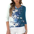 thumbnail image 5 of Women's V-Neck Floral Print 3/4 Sleeve T-Shirt, Cute Casual Blouse with Relaxed Fit for Plus Size Comfort and Stylish Everyday Wear,Sky Blue 5XL, 5 of 5