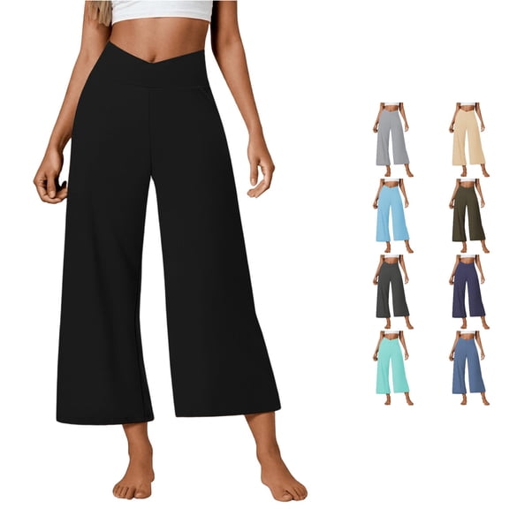 CUZIBR Women'S Yoga Pants With Pocket High Waist Wide Leg Baggy Workout Stretch Pants Trendy Gym Running Daily Activewear Soft Dates Trousers,Black,L