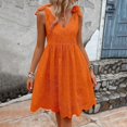 thumbnail image 3 of Green Maxi Dress For Women, Eyelet V Neck Suspender Casual Sleeveless Boho Beach Wedding Guest Mini Party Dresses Women 2025 Tropical Dresses Quinceanera Medieval Dresses (M, Orange) ZMTing, 3 of 5