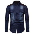 thumbnail image 3 of KeShDi Oversized Tshirts for Men formal Color Print Shirt N Long Sleeve Turndown Collar Blouse Shirt Dark Blue XL, 3 of 4