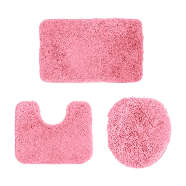 Bathroom Rug Mat Set, 3-Piece Solid Color Soft Absorbent Shower Floor Mat with U-Shaped Contour and Toilet Seat Cover, Machine Washable Non-Slip Bath Rug