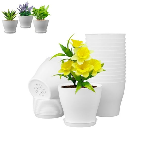 4 Inch Plant Pots Indoor Outdoor,Nursery Pots for Succulent,Plastic Planters for Indoor,Outdoor,House,and Flowers,White,16pack