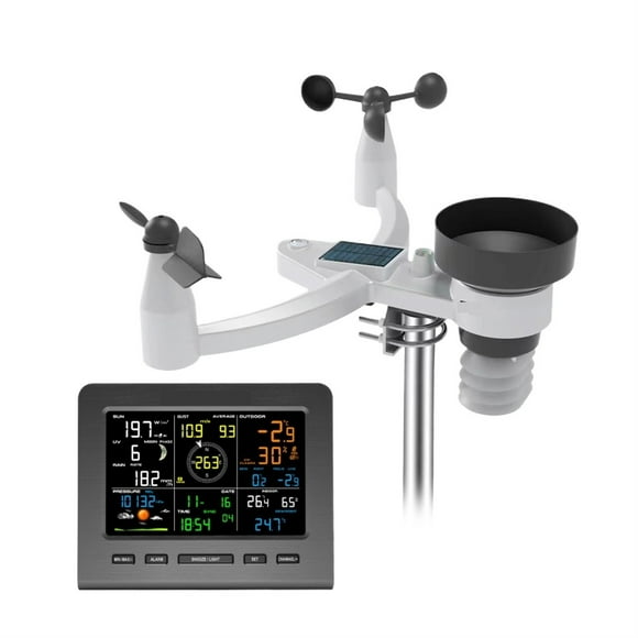 0360 Weather Station Color Display 7-in-1 Outdoor Sensor Forecast Temperature Humidity Rain Gauge Wind Speed UV ,Accurate Time
