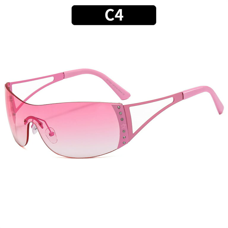 Y2K Sunglasses For Women Men Fashion Shield Rimless Wrap Around Sunglass  Gradient Lens Y2K Trendy Sun Glasses
