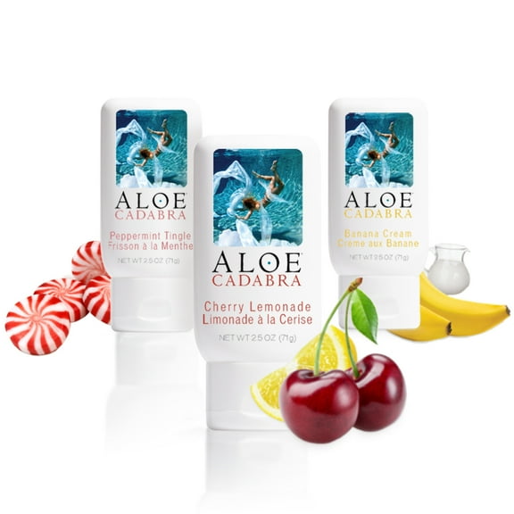 Aloe Cadabra Sex Lubricant, Assorted Flavored Lube Bundle, Peppermint, Cherry Lemonade & Banana