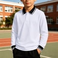 thumbnail image 6 of Crunowin Boys School Uniform Polo Cotton Shirt Long Sleeve Autumn Collared Casual Kids Base Layer Top Black Size 12, 6 of 6
