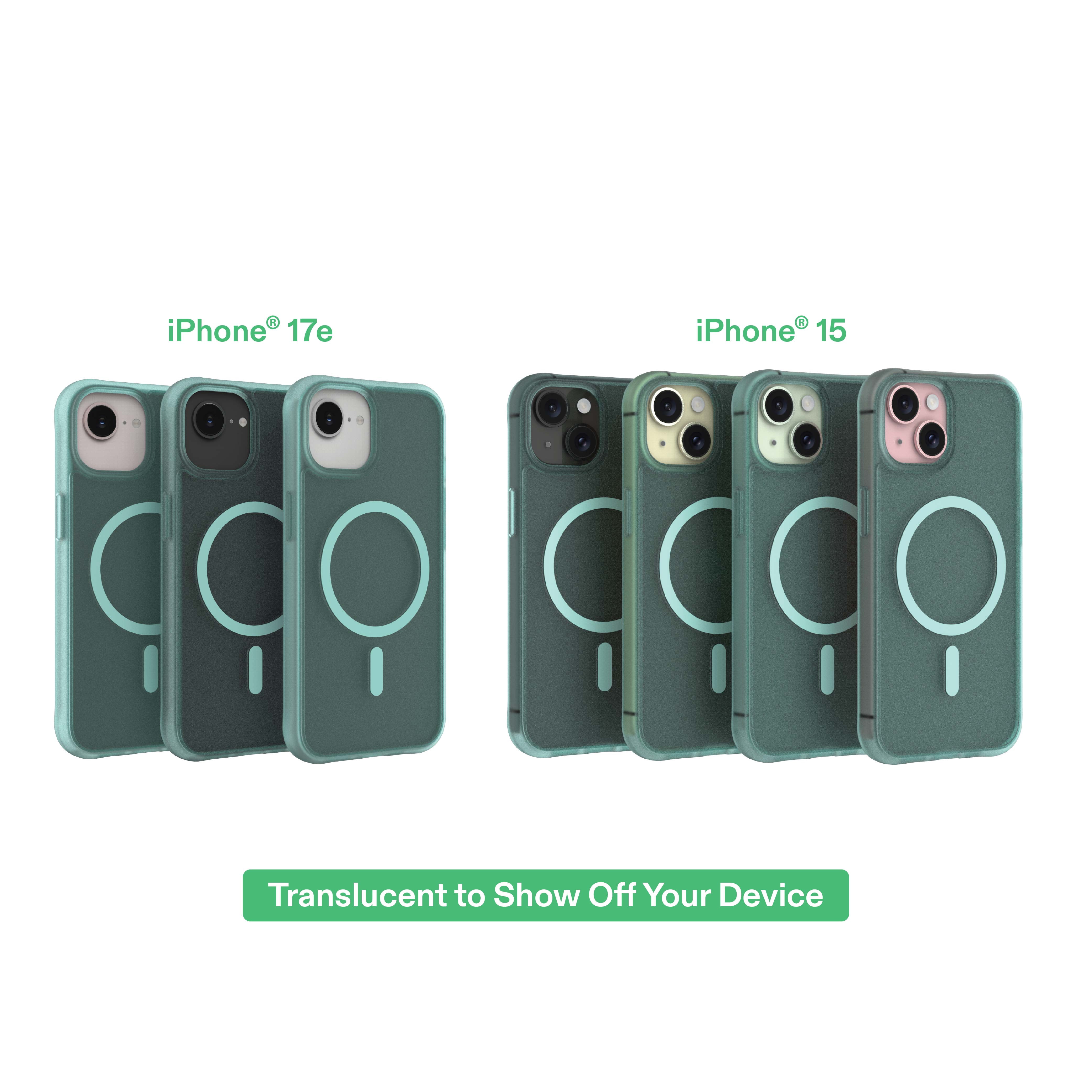 onn MagSafe Compatible Phone Case for iPhone 17e / iPhone 16e / iPhone 15 / iPhone 14 / iPhone 13 - Frosted Teal