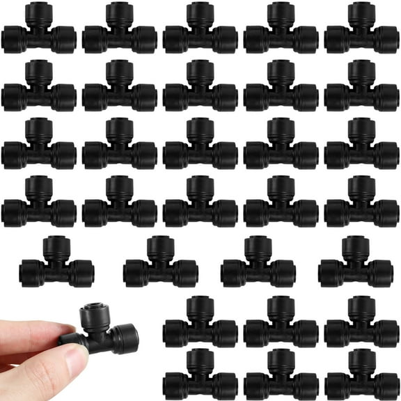 30Pcs Drip Irrigation Tee Connectors 1/4inch Leak Free Drip Irrigation Tee Fittings 3 Way Quick Connect Parts Reusable Plastic Drip Irrigation Tee Connectors for Irrigation Water Tube