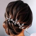 thumbnail image 4 of Heread Leaf Bride Wedding Hair Pins Crystal Bridal Head Dress Pearl Hair Accessories for Women and Girls (Pack of 3) (A Rose Gold), 4 of 5