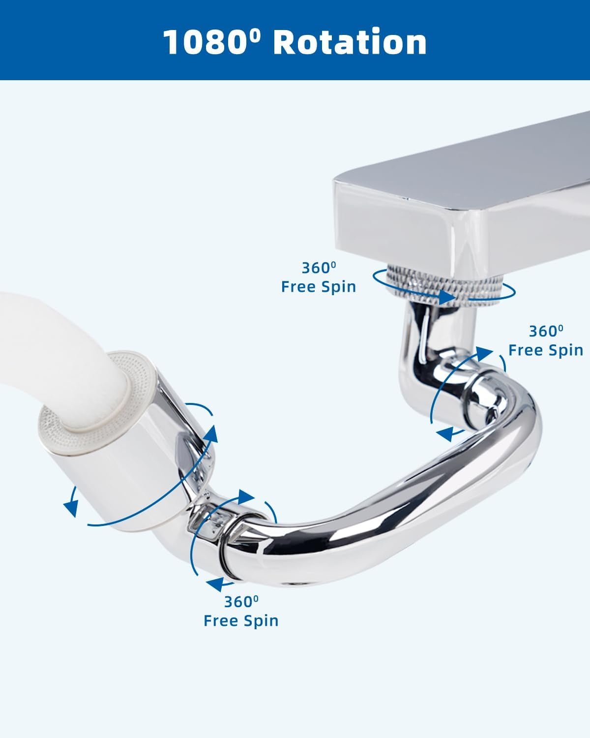 1080° Swivel Faucet Extender, Metal Rotatable Sink Faucet Aerator with Metal Extension, Dual Function 2 Modes Kitchen & Bathroom Sink Sprayer, Faucet Attachment for Gargle/Eye/Face Washing