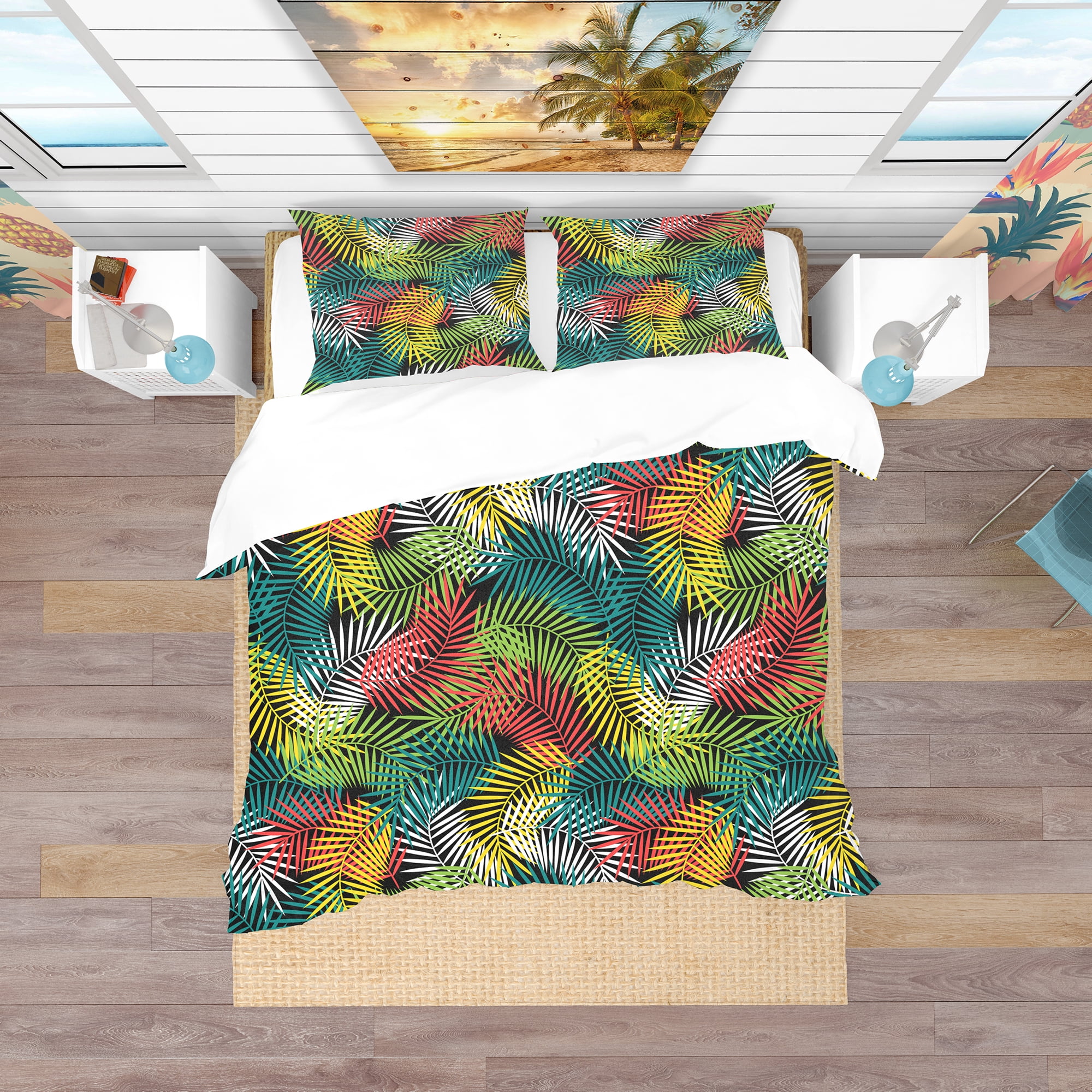 Designart 'Tropical Pattern with Stylized Coconut Palm Leaves' Tropical Duvet Cover Set