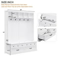 thumbnail image 7 of Wide Hall Tree with Storage Bench, Versatile Entryway Lift Top Storage Bench with 2 Drawers, Retro Wooden 3-in-1 Coat Rack with 5 Hooks and Storage Shelves for Mudroom, Living Room, White, 7 of 7