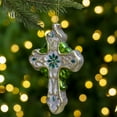 thumbnail image 2 of 5" Green and White Luck of the Irish Mercury Cross Glass Christmas Ornament, 2 of 6