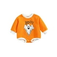 thumbnail image 1 of Gureui Newborn Infant Toddler Baby Girl Boy Halloween Romper, Long Sleeve Round Neck Ghost Letter Print Fall One-Piece Bodysuit, 1 of 9