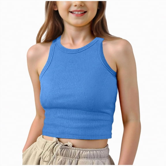 enyan Girls Short Sleeve T Shirts Kids Summer Oversized Tops Casual Crewneck Basic Tees Cute Shirts for Girls ,Blue,9-10 Years