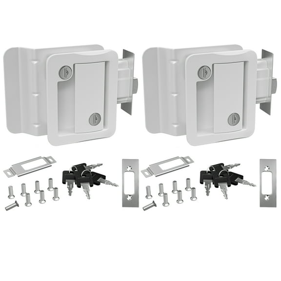 2 Pack White RV Entry Door Lock Handle Knob w/ Deadbolt Camper Travel Trailer