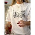 thumbnail image 1 of 1pc Vintage Botanical Print T-Shirt for Women, Crew Neck, Short Sleeve, Knit Polyester, Regular Length, Geometric Pattern, Summer Casual Top, 1 of 6
