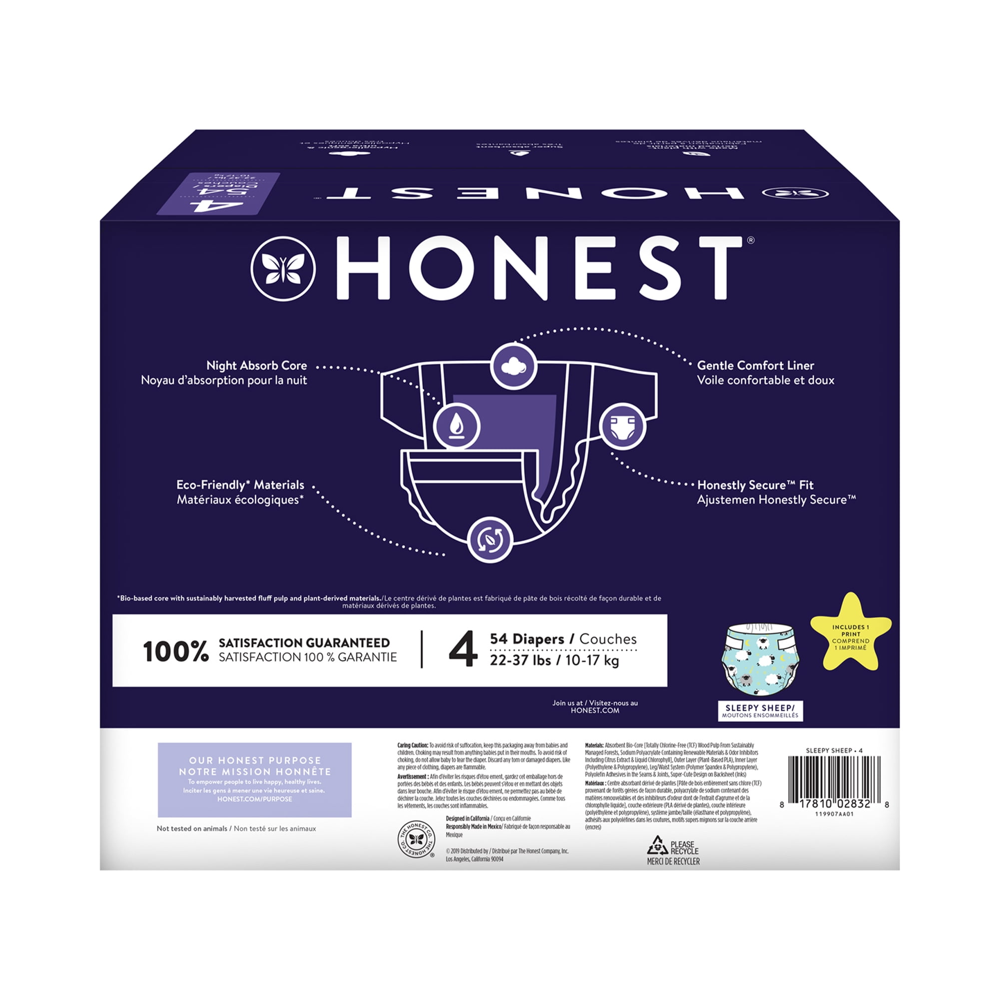 The Honest Company Clean Conscious Diapers Sleepy Sheep Overnight Diapers  Size 4 (22-37 lbs), 54 count - Harris Teeter