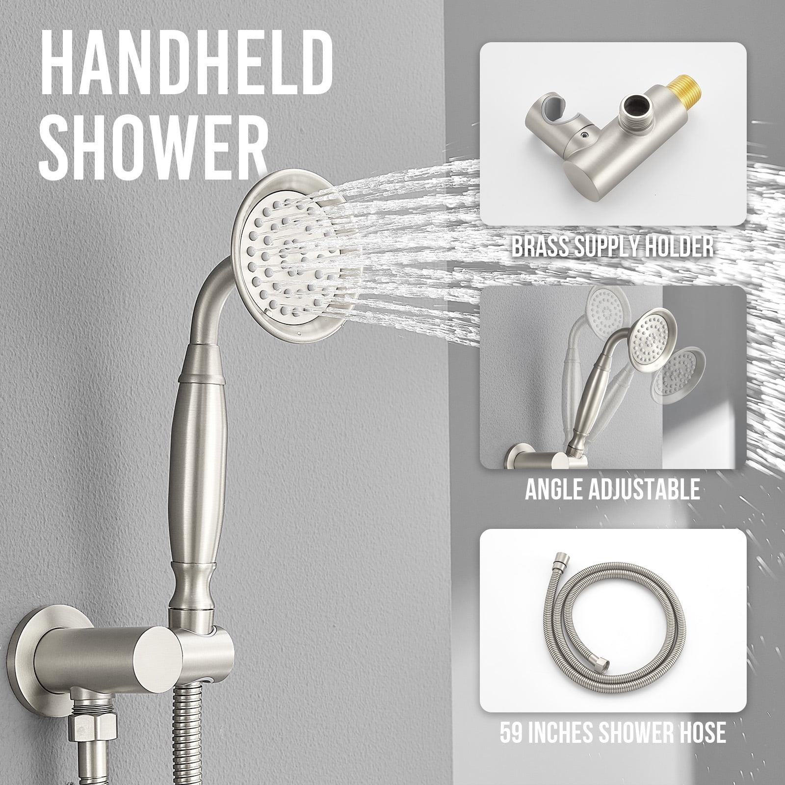 Antique Shower Faucet-Sets Fixtures: 9 inch Wall Rain Head with Handheld Spray and Body Jets, 3 Way Diverter Rough in Valve System included Trim Kit, Brushed Nickel