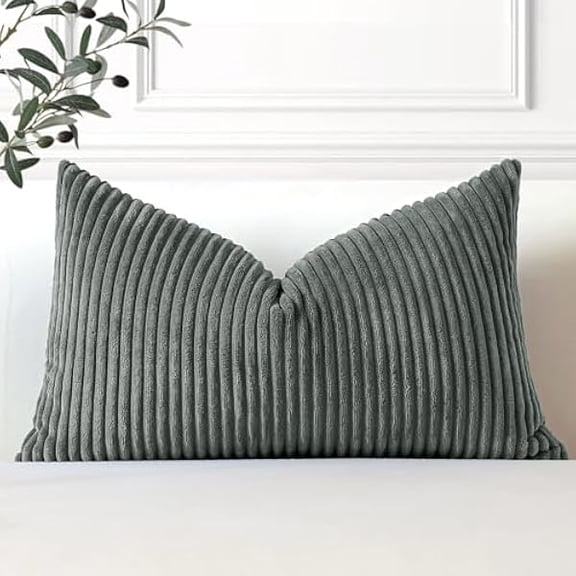 Eryueer Cozy Striped Corduroy Cushion Cover 30x50cm Super Soft Decorative Oblong Throw Pillow Covers Case for Sofa Couch Bedroom Car Decor 12 x 20 Inches, Dark Gray