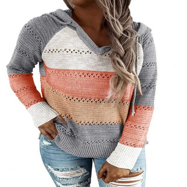Pull à Capuche en Tricot pour Femmes et Pull à Manches Longues