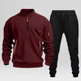 thumbnail image 4 of Ccpelsie Men's 2 Piece Track Suit Set Jogging Sweatsuit Workout Quarter Zip Suit Fit Fall Winter with Multi Pockets(Wine,L), 4 of 6