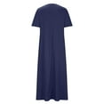 thumbnail image 5 of Sakmal Blue Plus Size Summer Dresses Long Crew Neck Solid Elbow-Length with Pocket Shift Dress, 5 of 6