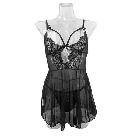 KBKYBUYZ Hot Women Lingerie Lace V-Neck Camis Bowknot Mesh Temptation Babydoll Underwear Sleepwear Nightdress