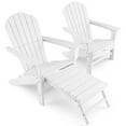 thumbnail image 1 of Gymax Ensemble de 2 Chaises Adirondack de Patio Chaise Longue d'Extérieur en HDPE avec Ottoman Rétractable Blanc, 1 of 7