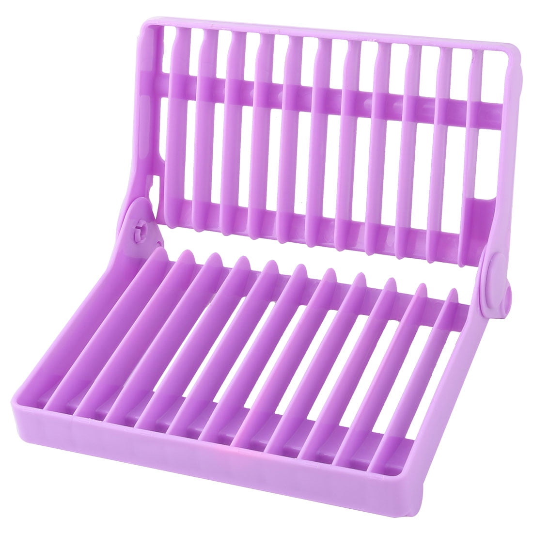 Kitchen Plastic 12 Slots Folding Dish Drying Drainer Plate Rack Purple