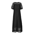 thumbnail image 7 of Qiopertar Women's Two-Piece Dress Set Solid Color Short Sleeve Round Neck Lace Top and Slip Dress Casual Summer Spring Vacation Party Boho Outfit, Black XXL, 7 of 7