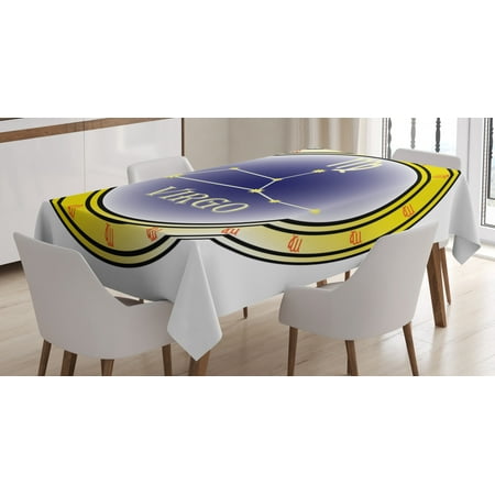 

Zodiac Virgo Tablecloth Horoscope Constellation and Sign in a Circle Destiny and Future Rectangular Table Cover for Dining Room Kitchen 52 X 70 Inches Navy Blue Yellow Orange by Ambesonne