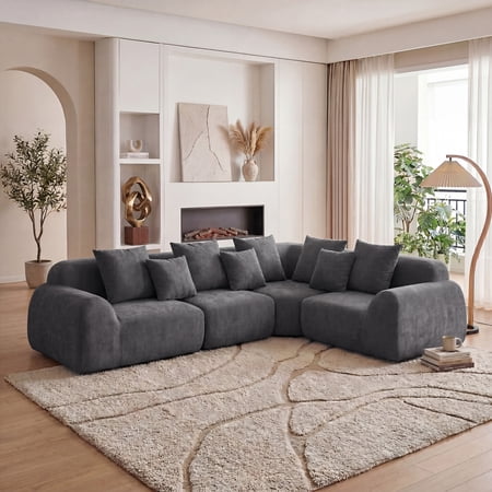 Hvoonc 116" Oversized Boneless Sectional Sofa for Living Room, 27.5" Deep Seat Chenille Modular Cloud Couch, No Assembly Required, Dark Gray