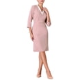 thumbnail image 4 of VESTIDO LÁPIZ DE MANGA 3/4 DE MUJER INSPIRAR CHIC, CUELLO EN V, COLOR DE CONTRASTE, VESTIDOS ELEGANTES DE TRABAJO, TALLA XL, ROSA, 4 of 5