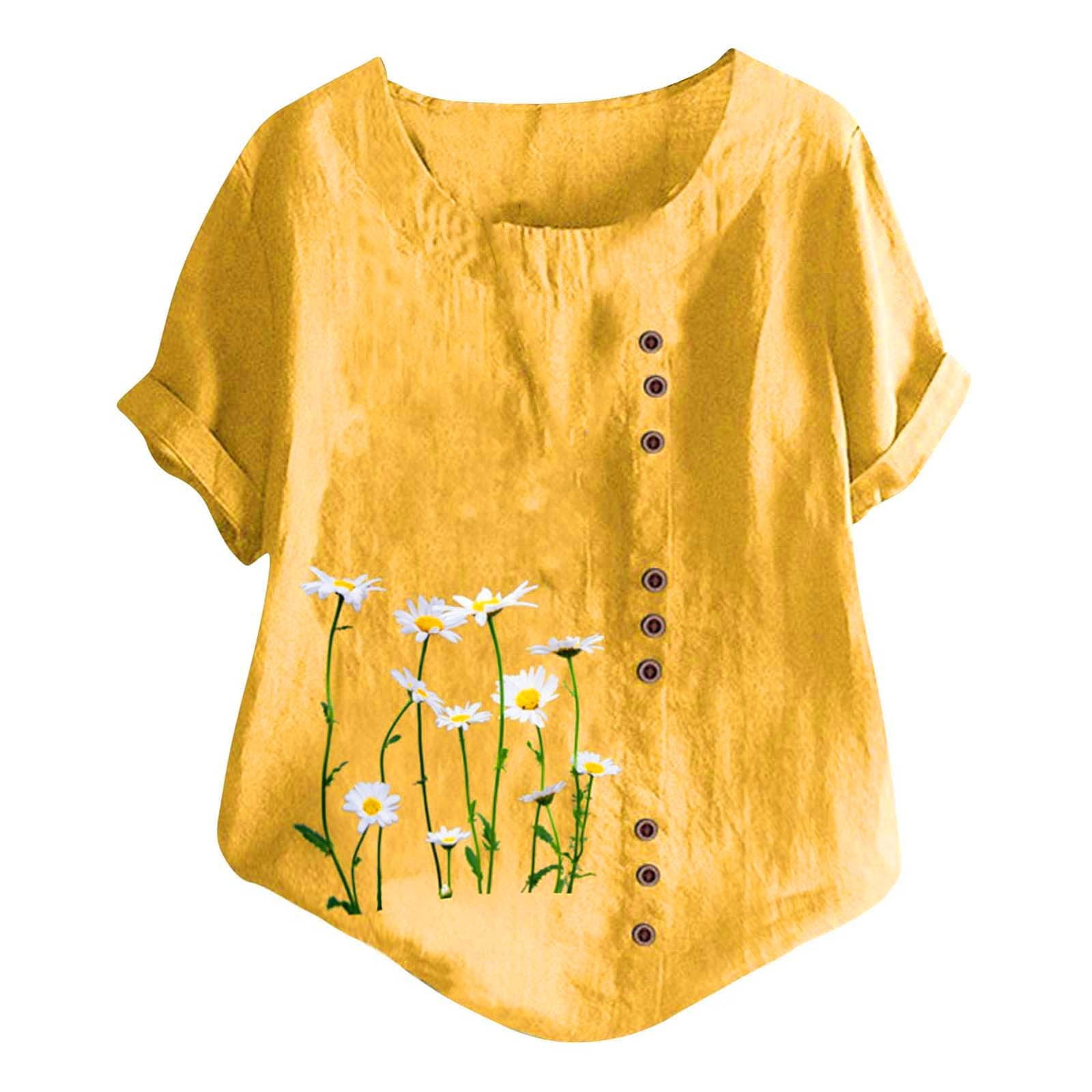 NKOOGH Tops for Summer for Women Yellow Silky Tee Shirts Women New