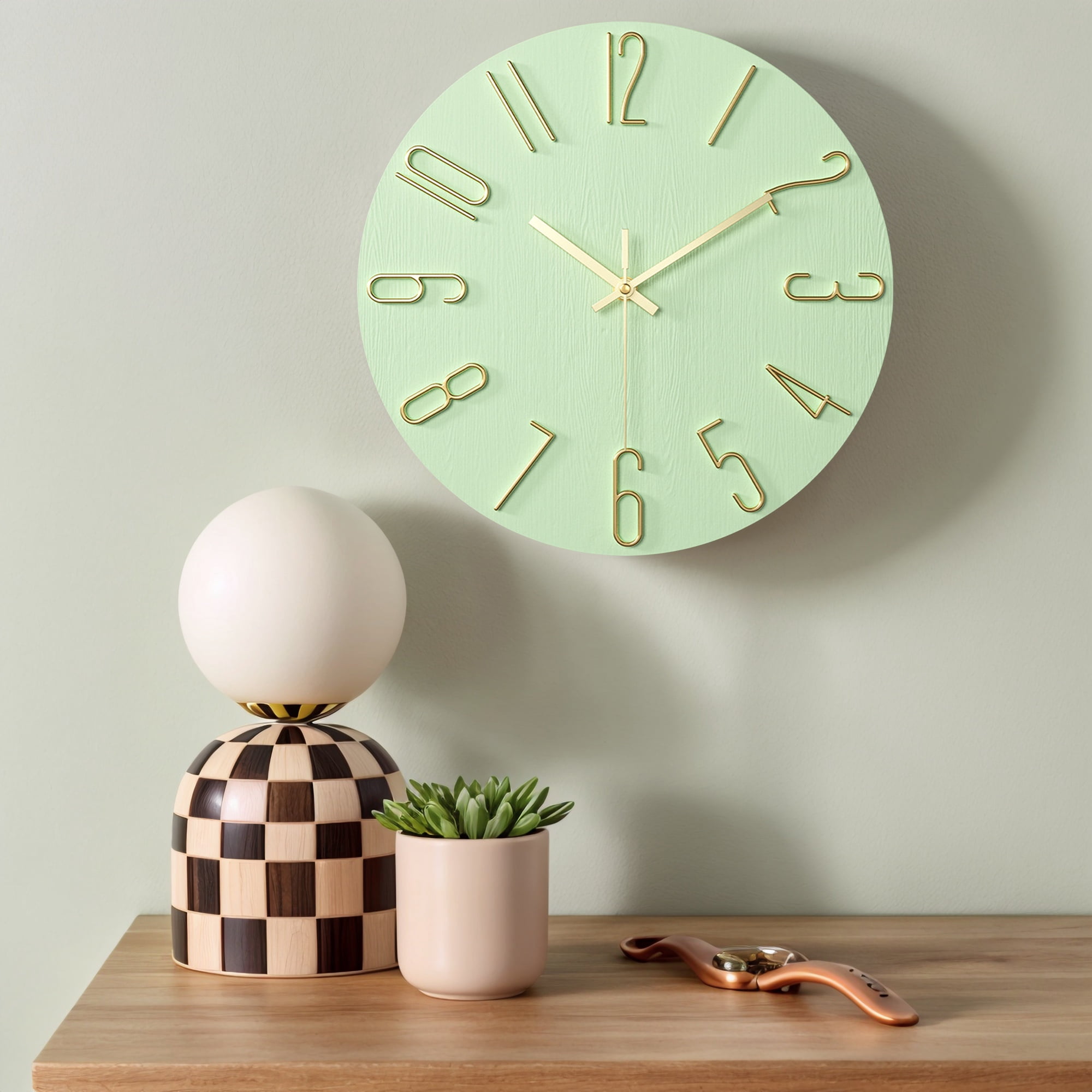 Unique Bargains 2 Pcs Analog Battery Operated Wall Clock 12 Inch Green/White