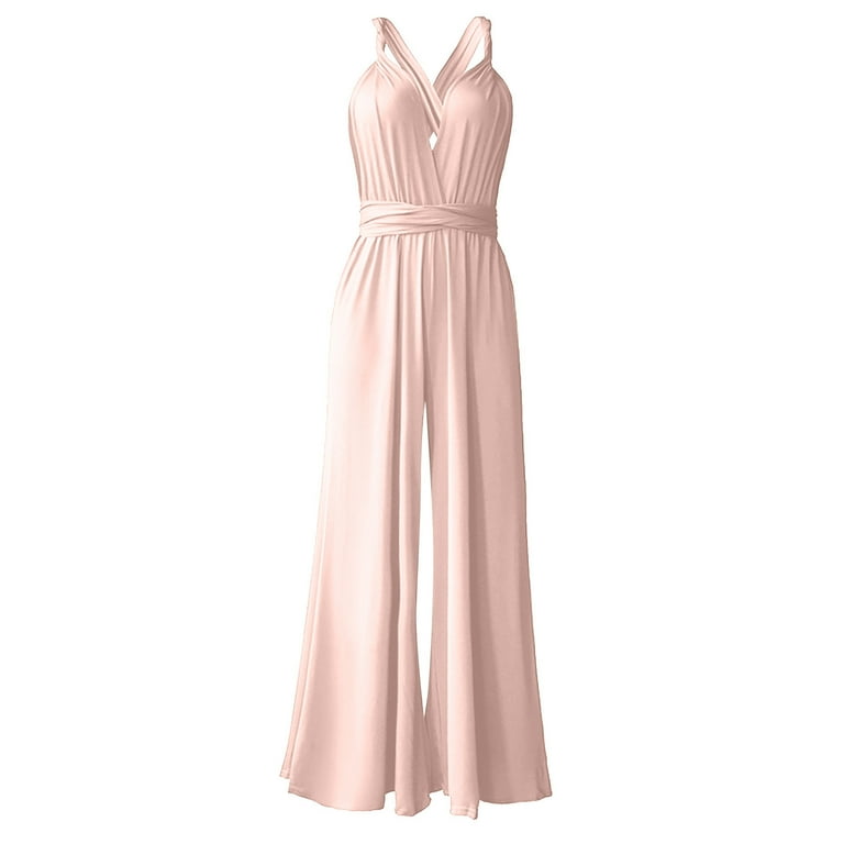 QUYUON Elegant Jumpsuits for Women Dressy Wedding Guest Ladies Rompers and Jumpsuits Casual Loose Wide Leg Jumpsuits Sleeveless V Neck Evening Party Formal Jumpsuits Back Lace up Style J-161, Pink L - QUYUON Elegant Jumpsuits for Women Dressy Wedding Guest Ladies Rompers and Jumpsuits Casual Loose Wide Leg Jumpsuits Sleeveless V Neck Evening Party Formal Jumpsuits Back Lace up Style J-161, Pink L -