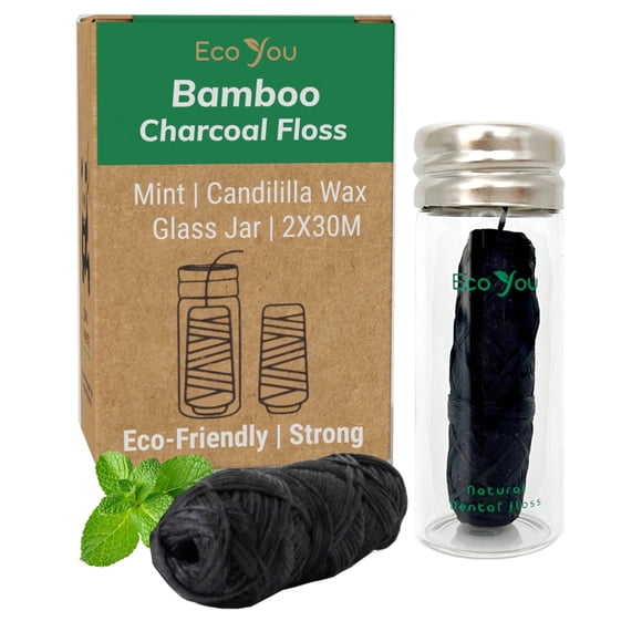 Hilo dental ecológico EcoYou de carbón activado de bambú, 2 x 30 m, menta con cera