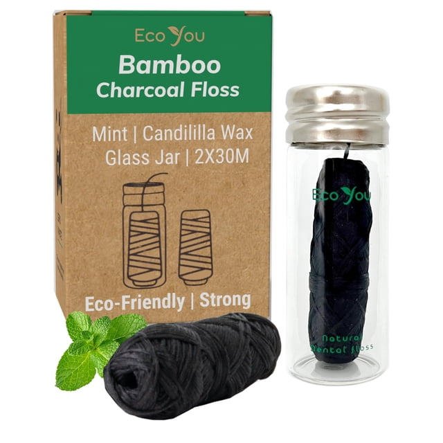 Hilo dental ecológico EcoYou de carbón activado de bambú, 2 x 30 m, menta con cera